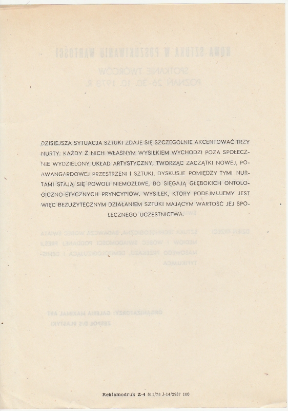 Nowa sztuka w poszukiwaniu wartości - ulotka