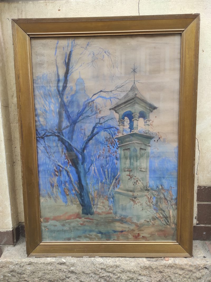 Kapliczka i Kościół Bożego Ciała(dominikański) we Lwowie - Józef Seredyński (1888-1954), akwarela na papierze 1921 r.