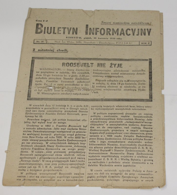 Biuletyn Informacyjny - 13 kwietnia 1945 ROOSEVELT NIE ŻYJE Rzeszów