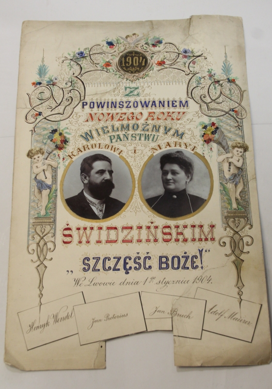 „Z powinszowaniem Nowego Roku” 1901, 1902, 1904 - 3 odręczne karty z życzeniami - Lwów